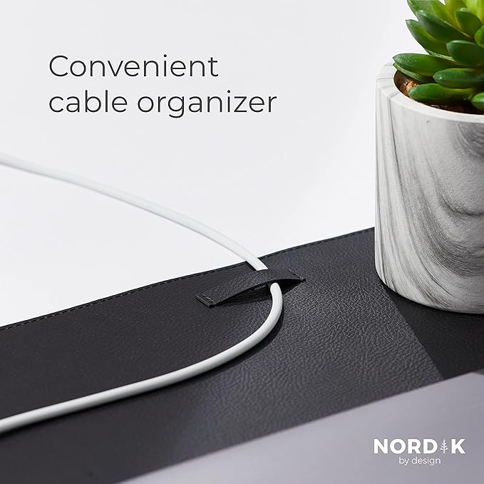 Nordik Cork Leather Desk Mat Cable Organizer (Pebble Black 35 X 17 inch) Premium Extended Mouse Mat for Home Office Accessories - Non-Slip Vegan Leather Desk Pad Protector & Desk Blotter Pad