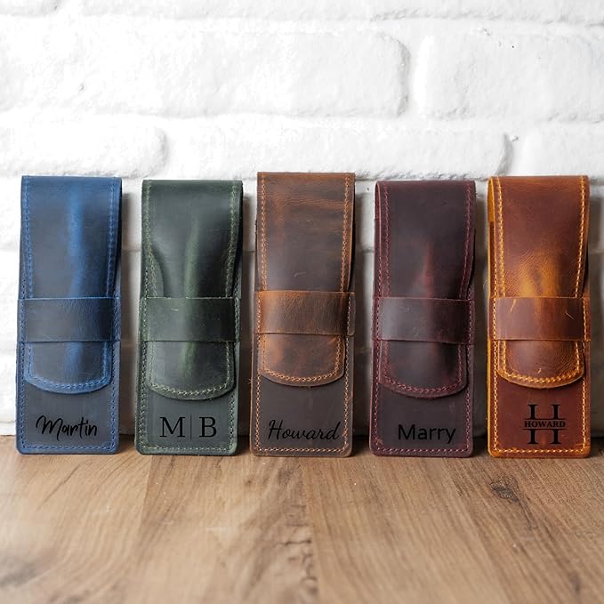 Personalized Leather Pen Holder With Recessed Lid Leather Case Pens Cases for Adults - CHERRY