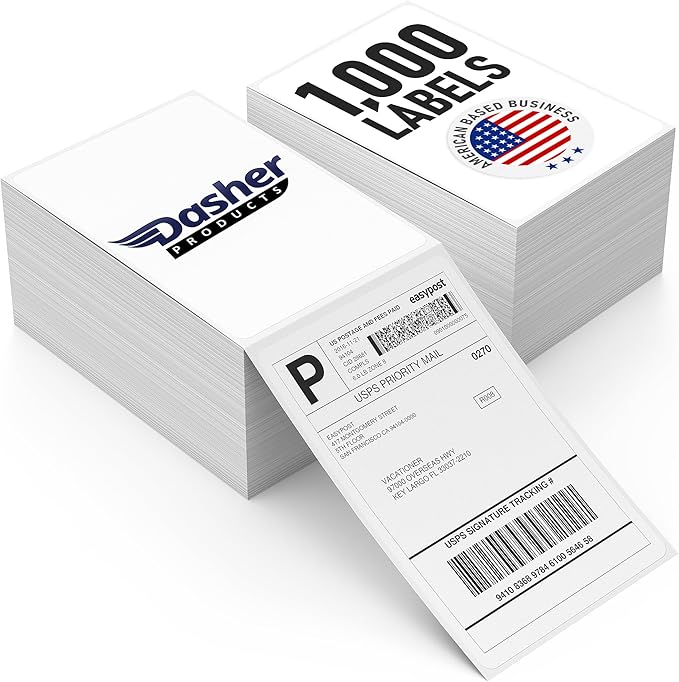 Thermal Shipping Labels 4x6, 1000 Labels/2 Stacks (500 per Stack) Commercial Grade with Permanent Adhesive, Fanfold Direct Thermal Printer Label Compatible with Zebra, Rollo, iDRPT, Polono, MUNBYN