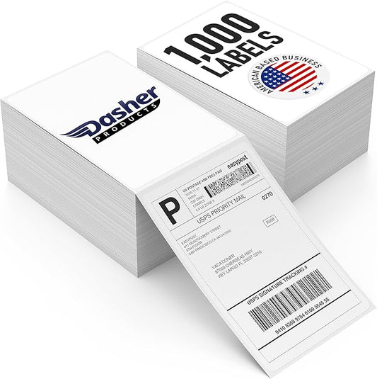 Thermal Shipping Labels 4x6, 1000 Labels/2 Stacks (500 per Stack) Commercial Grade with Permanent Adhesive, Fanfold Direct Thermal Printer Label Compatible with Zebra, Rollo, iDRPT, Polono, MUNBYN