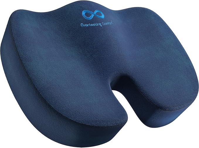 Everlasting Comfort Doctor Recommended Memory Foam Seat Cushion for Office Chairs & Car - Ergonomic Office Desk Accessories - Cushions for Tailbone Pain Relief, Sciatica (Navy Blue, Large)