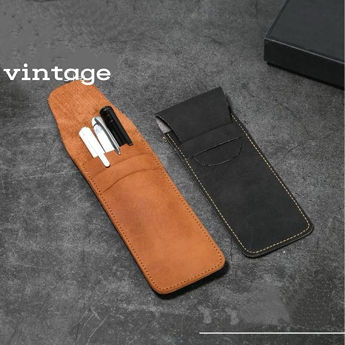 Handmade Leather Pen Case Set - 5 - Pack with Artificial Sapphire Inlay, Multi - Color Pen Sleeves for Fountain Pens & Markers (blue)