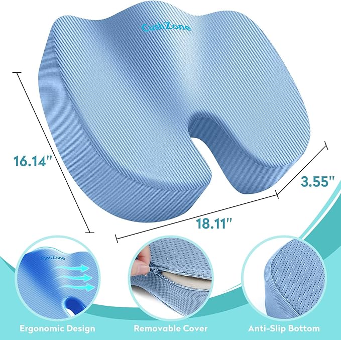 Office Chair Seat Cushion, Cooling Gel Enhanced Memory Foam Cushion for Long Sitting - Back, Sciatica, Coccyx, Tailbone Pain Relief Pillow - for Office, Gaming, Car, Wheelchair - Light Blue, X-Large