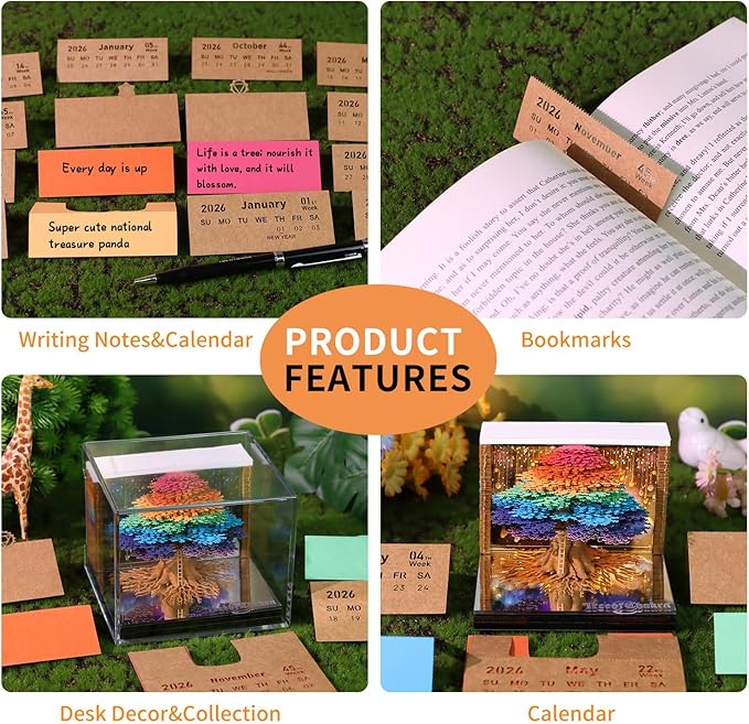 3D Calendar 2026, Timepiece Calendar 2026 with Memo Pad Notepad, Creative Weekly Planner Desk Decoration, Tear-Away 3D Artsy Pads, New Year Gift for Home Office (Battery NOT Included) (Tree of Life)