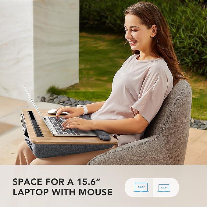 HUANUO Lap Laptop Desk - Portable Lap Desk with Cushion, Fits up to 17 inch Laptop, with Anti-Slip Strip & Storage Function for Home Office Students Use as Computer Laptop Stand, HNLD28WN
