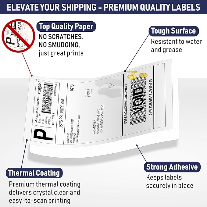 Thermal Shipping Labels 4x6, 1000 Labels/2 Stacks (500 per Stack) Commercial Grade with Permanent Adhesive, Fanfold Direct Thermal Printer Label Compatible with Zebra, Rollo, iDRPT, Polono, MUNBYN