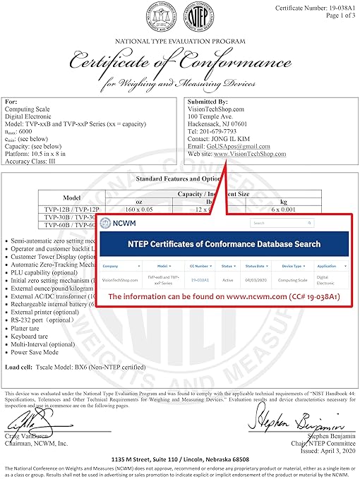 VisionTechShop TVP-12B Price Computing Scale, Lb/Oz/Kg Switchable, 12lb Capacity, 0.002lb Readability, NTEP Legal for Trade, NSF Certified, LP-50 Thermal Label Printer, 1 Case of Labels LST8060