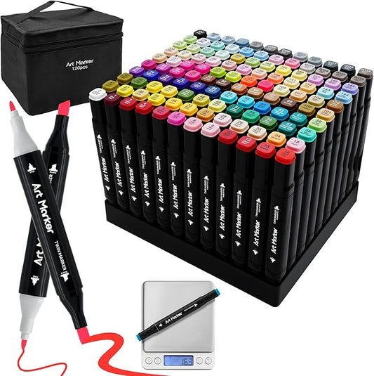 120 Colors Alcohol Markers - Dual Tip Alcohol Based Marker Set, Rich Color For Kids, Students, Adults & Pros - Blendable Markers for Adult Coloring Books, Manga, Art Projects With Portable Storage Bag