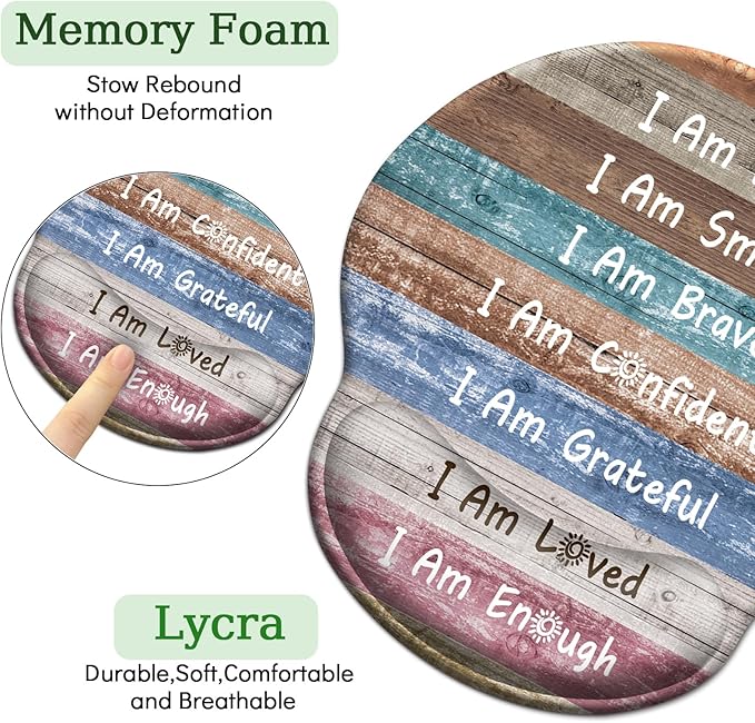 Inspirational Mouse Pad with Gel Wrist Rest, Ergonomic Comfort Non-Slip Mousepad for Pain Relief, Positive Quotes Office Decor & Desk Accessories for Teachers, Home, Computer, Gaming
