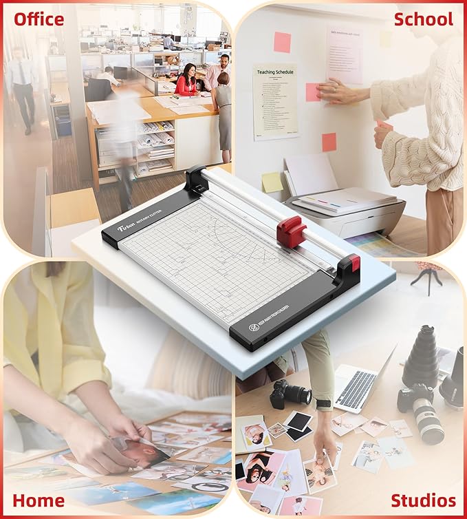 Firbon 12" Rotary Paper Trimmer with Replaceable Blade, Heavy Duty 10-Sheet Capacity Cutter for Cardstock, Photos, Scrapbooking, Office, School & Studio