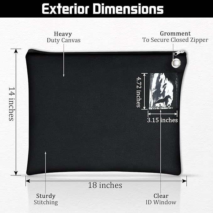 2 Pcs Interoffice Mailer Canvas Transit Sack Zipper Bag 18" x 14" Large Zipper Pouch with Grommet Interoffice Mail Bag (Black)