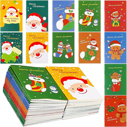 Christmas Mini Notebook Christmas Mini Memo Pad Notepads Christmas Theme Pocket Notebook Snowman Santa Claus Pattern Notebook Small Notebook Kids Stocking Stuffers for Xmas Party (48 Pieces)