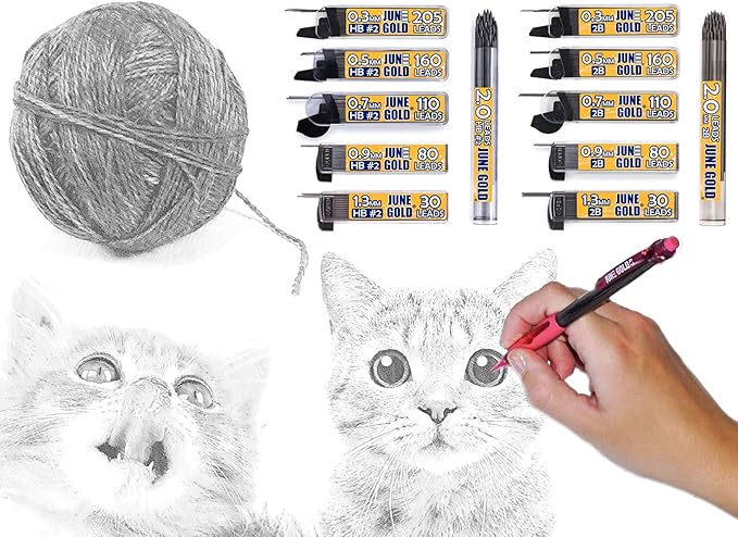 June Gold 960 Pieces, 0.9 mm HB #2 Lead Refills, 12 Dispensers, 80 Pieces Per Dispenser, Bold Thickness, Break Resistant Lead/Graphite