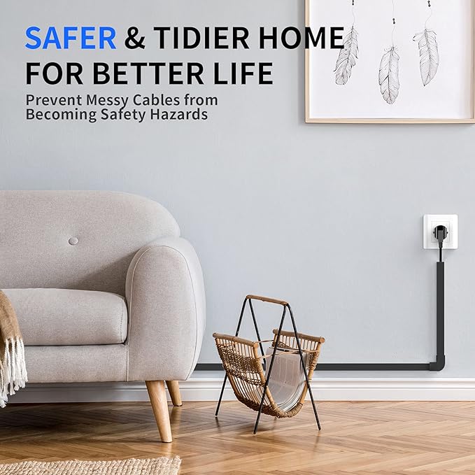 142in Black Cord Hider, Delamu Black Cord Covers for Wires on Wall, One-Cord Cable Hider, Wire Hider Wire Covers for Cords on Wall, Easy Set up Cable Cover Raceway, L15.7 W0.59 H0.4in