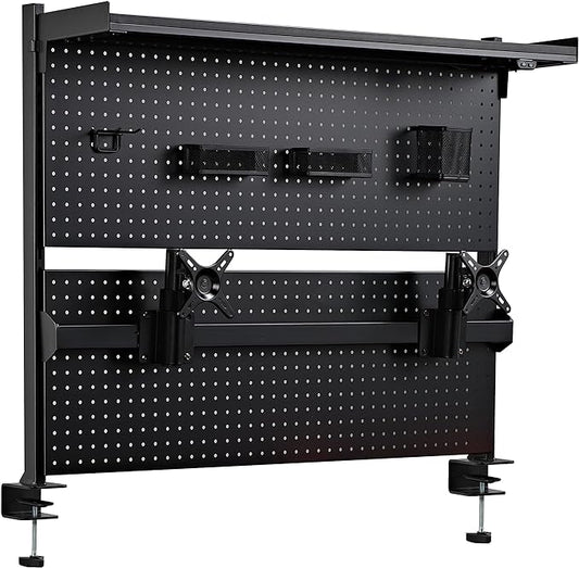 EUREKA ERGONOMIC Pegboard with Dual Monitor Stand,Steel Pegboard for Desk,Computer Accessories for Office, Privacy Panel for Gaming Desk, 4 Accessories Modular Hanging,43 x 34inch, Black