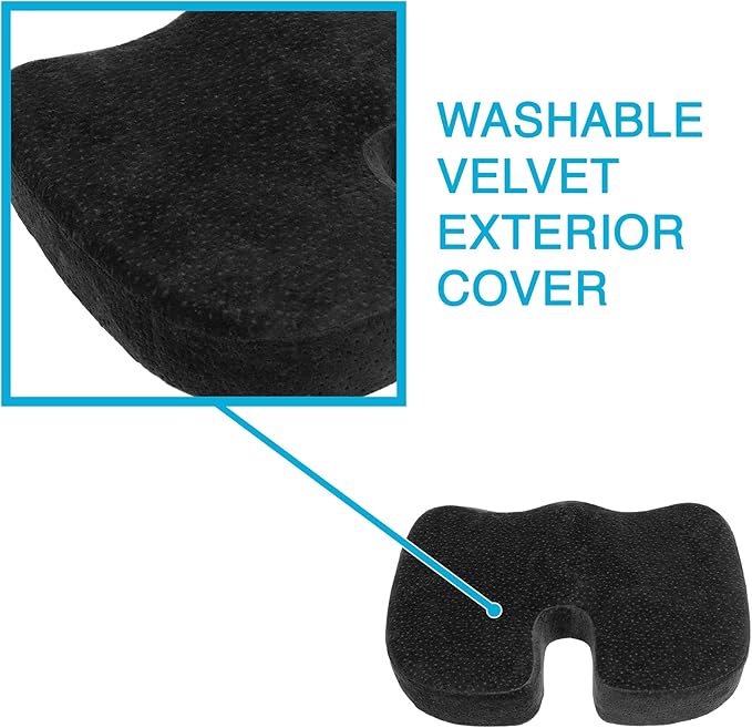Aurora Health & Beauty Black Memory Foam Coccyx Cushion Orthopedically Designed for Back Tailbone & Sciatica Pain Relief