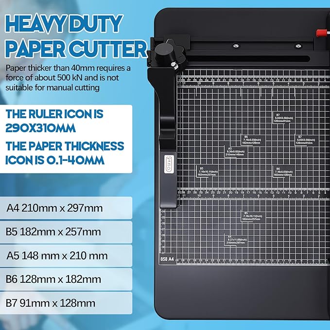 12 Inch A4 Heavy Duty Guillotine Paper Cutter 400 Sheet Capacity Guillotine Paper Cutter Stack Cards Trimmer Solid Steel with Metal Base for Cardstock Leather Office Home School (Black)