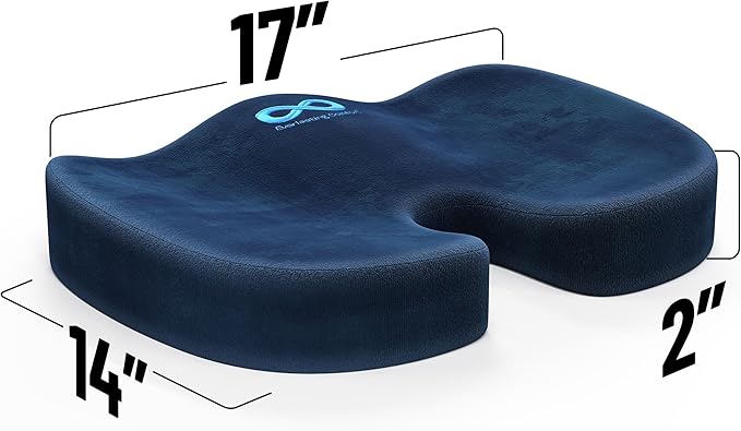 Everlasting Comfort Doctor Recommended Memory Foam Seat Cushion for Office Chairs & Car - Ergonomic Office Desk Accessories - Cushions for Tailbone Pain Relief, Sciatica (Navy Blue, Large)