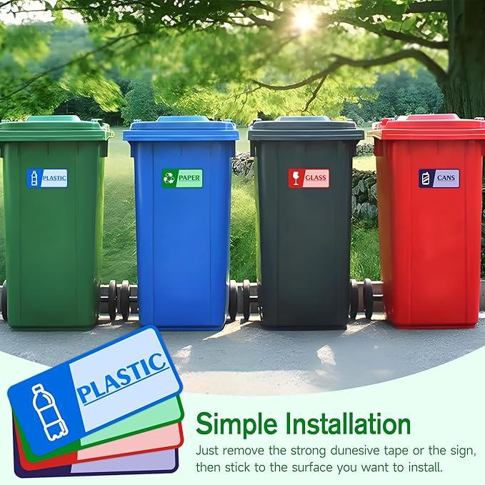 4PCS Recycle Stickers for Trash Bins，Self-Adhesive Waterproof and Fade Resistant Trash Recycle Stickers, Recycling Labels for Trash Can for Home, Office, Apartment, Hotel, School and Public Area