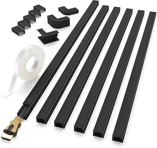 94'' Cord Hider, Delamu One-Cord Channel Cord Cover Wall, Paintable Cable Hider, Wire Hider Covers for Cords, Cable Cover Raceway, Cord Covers for Tv Wires on Wall, 6xL15.7 W0.59 H0.4in, Small, Black