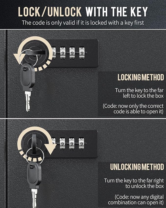 Uniclife 60 Position Key Cabinet Steel Security Storage Box with Combination & Key Lock, Resettable, Digital, Adjustable Racks, Colorful Labels & Hooks