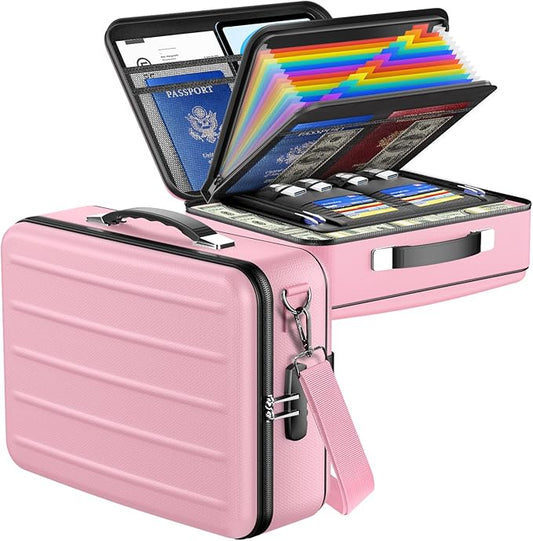 Fireproof Document Box with Lock, Hard-Shell Fireproof Safe for Home Documents, Portable Travel Fire Proof File Box for Passport Laptop Certificates, Rose Gold