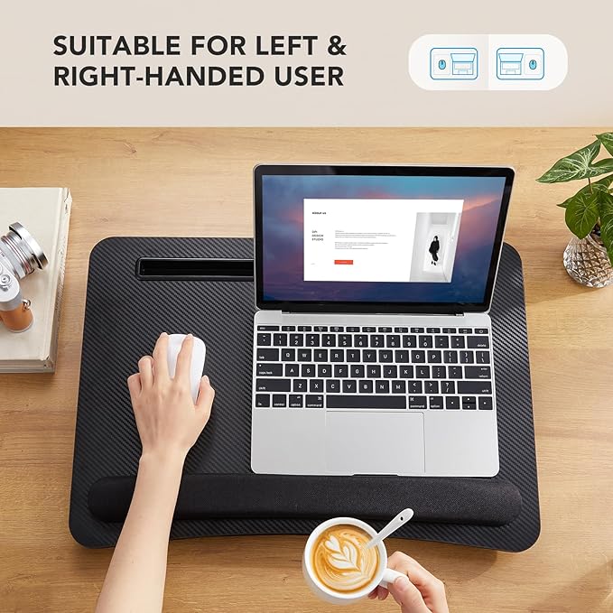 HUANUO Lap Laptop Desk - Portable Lap Desk with Cushion, Fits up to 17 inch Laptop, with Anti-Slip Strip & Storage Function for Home Office Students Use as Computer Laptop Stand - Black, HNLD28B