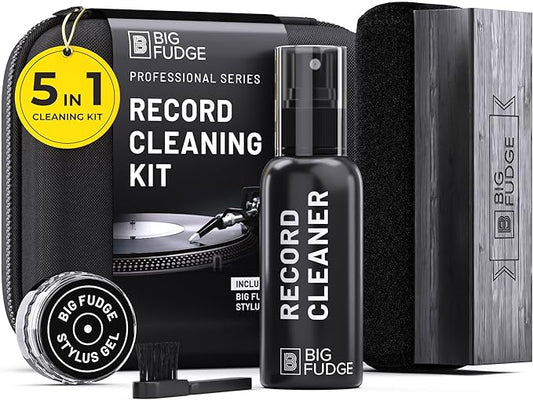 BIG FUDGE Professional Series Vinyl Record Cleaner Kit - Vinyl Record Cleaning Kit Includes Vinyl Record Brush Cleaning Fluid, Stylus Gel, Brush for Velvet, Padded Storage Case