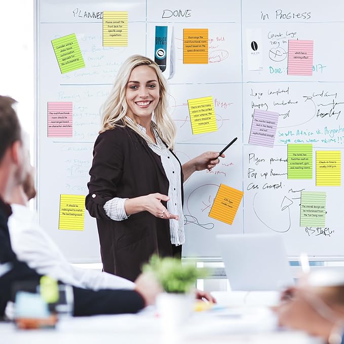 (15 Pads) Lined Sticky Notes 4x6 in Post, 7 Pastel Colors with Lines Self-Stick Note Pad it, Strong Adhesive, Big Rectangular Sticky Pads for Office, Home, School, Meeting