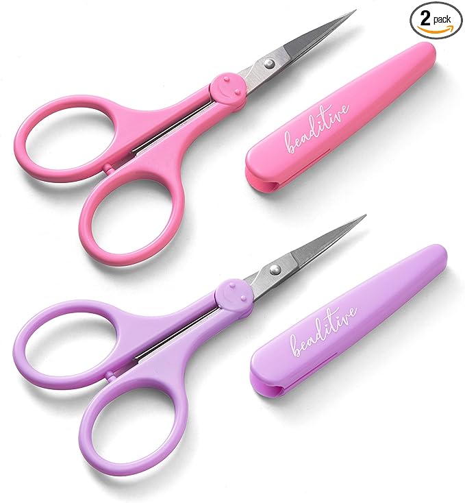 Beaditive High Precision Detail Scissors Set (2-Pc) Sharp, Fine Tips | Paper Cutting, Scrapbooking, Sewing, Crafting | Stainless Steel | Protective Cover (Pastel)
