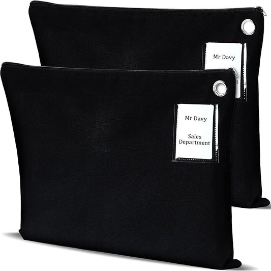 2 Pcs Interoffice Mailer Canvas Transit Sack Zipper Bag 18" x 14" Large Zipper Pouch with Grommet Interoffice Mail Bag (Black)