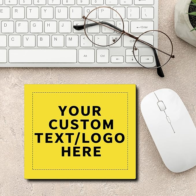Custom Rectangle Mousepads Set of 100, Personalized Bulk Pack - Great Gift for Employees, Clients, and for Tradeshows - Yellow
