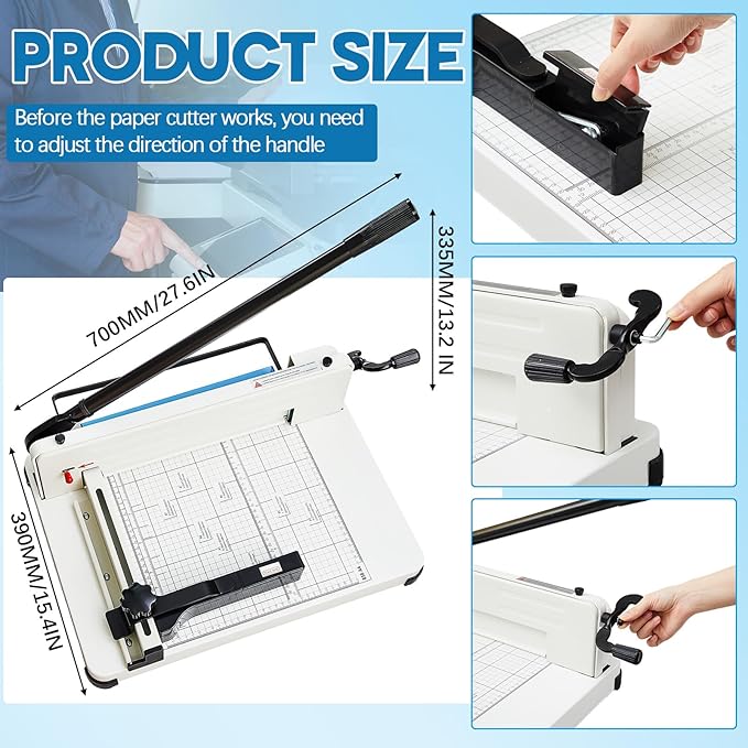 12 Inch A4 Heavy Duty Guillotine Paper Cutter 400 Sheet Capacity Guillotine Paper Cutter Stack Cards Trimmer Solid Steel with Metal Base for Cardstock Leather Office Home School (Beige)