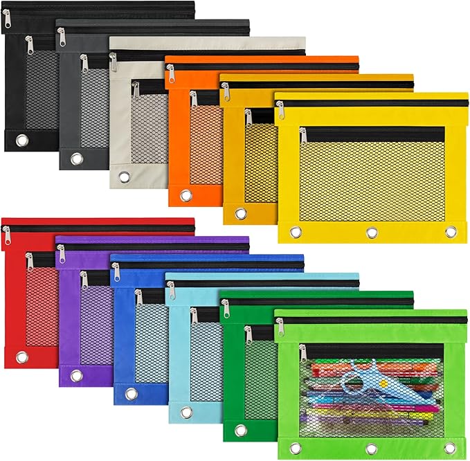 IKAYAS 12 Pack Pencil Pouch for 3 Ring Binder bulk Binder Pencil Pouch with Zipper, Pencil Pouches Pencil Bags for Classroom bulk Pencil Box Pencil Case for Storing School Students Teacher Supplies