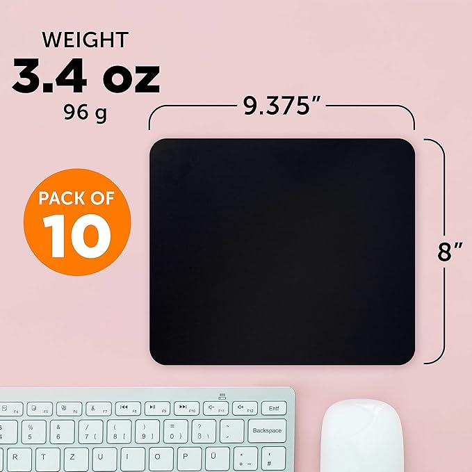 Rectangle Mousepads Set of 10, Bulk Pack - Great Gift for Employees, Clients, and for Tradeshows - Black