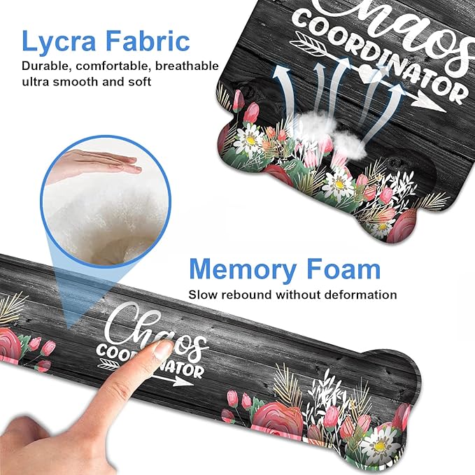 Keyboard Wrist Rest & Mouse Pad Wrist Support Set, Chaos Coordinator Quotes Colored Floral Wreath Print Design Non-Slip Rubber PU Base for Home Office Working Studying Easy Typing & Pain Relief