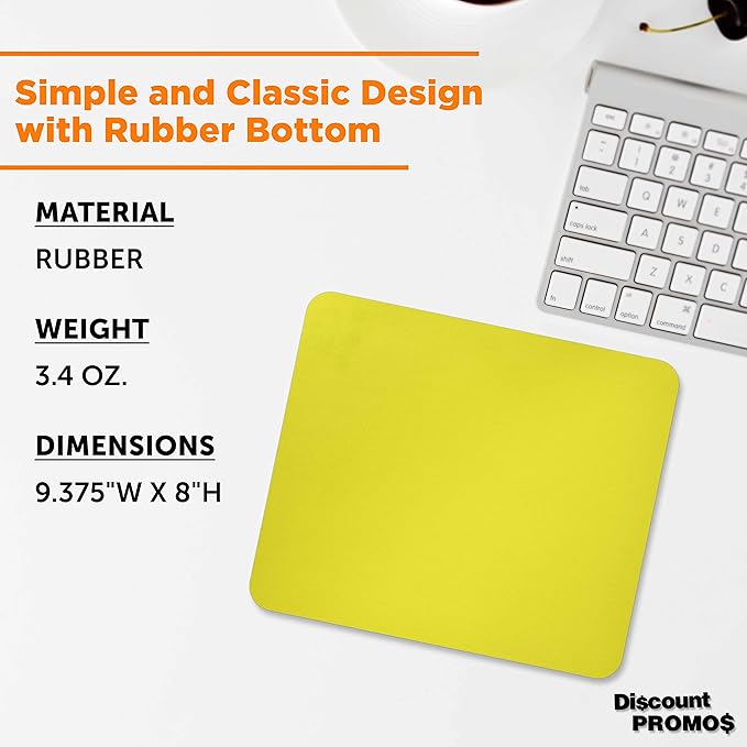 Rectangle Mousepads Set of 10, Bulk Pack - Great Gift for Employees, Clients, and for Tradeshows - Yellow
