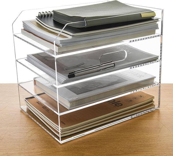 4 Tier Paper Organizer Letter Tray - Acrylic Tray Organizer for Desk, Paper Sorter Organizer for Letter/A4 Office File Folder Holder - Crystal-Clear File Organizer