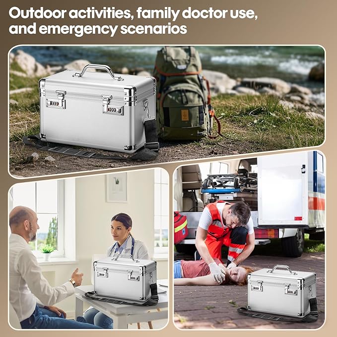 Large Lock Box - Security Combination Lock Box, Locking Storage Case for Personal Items and Medicine, Childproof Lockable Lockbox for Home/Office/School, 15.1x9.4x8.7 Inch, Silver