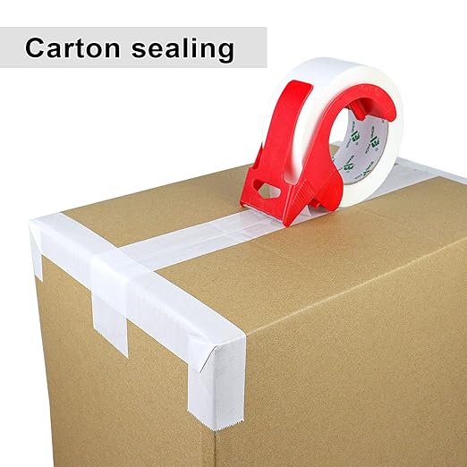 BOMEI PACK White Packing Tape with Dispenser, 2.4 Mil 1.88 Inch x 110 Yards, 3 Refills Rolls White Tape for Box Moving, Shipping and Packaging