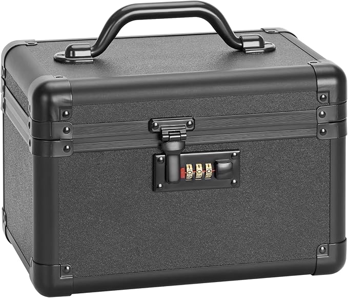 Large Lock Box - 10.2x6.7x6.9 Inch Lockable Security Storage Case with Combination Lock, Locking Medicine Box for Personal Items, Passports and Pills, Lockbox for Home Office, Black