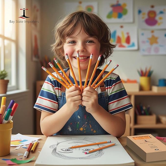 #2 Pencils 50 Pack, Pre-Sharpened HB Wood-Cased Yellow Pencil with Erasers, Bulk School Pencils for Classroom, Office, Teachers, Writing & Drawing