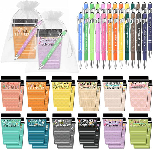 24 Sets Employee Appreciation Gifts Bulk Coffee Cup Sticky Notes with Inspirational Pens, Funny Notepads Motivational Ballpoint Pen Christmas Gifts for Coworker Teacher Nurse Office Supplies