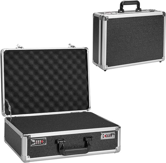 Security Lock Boxes - 16.9 x 12.2 x 6.3 Inch Large, Portable Locking Storage Totes with Dual Combination Locks, Medicine Lock Box, Lock Boxes for Personal Items, Cash & Briefcase - Black