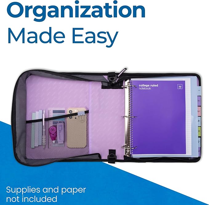 Case-it Universal Zipper Binder | 2-Inch O-Rings, 13-Inch Laptop/Tablet Padded Pocket, 400 Sheet Capacity, Multiple Storage Pockets & Shoulder Strap | School & Office Organizer | LT-007 Lavender