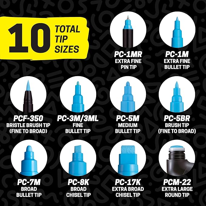 Uni Posca Paint Markers, 5M Medium Acrylic Markers with Reversible Tips, Artist Recommended For Gifts, Decorations, Fabric, Metal, Glass, Wood and Canvas, Assorted Colors, Set of 29