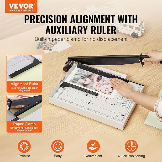 VEVOR Paper Cutter, Guillotine Trimmer, 15" Cut Length, 16 Sheets Capacity, Heavy Duty Guillotine Paper Cutter with Guard Rail/Blade Lock for Cardstock/Cardboard, Paper Trimmer for Home Office School