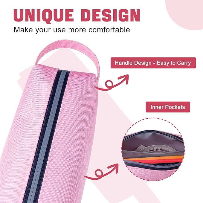 Fmeida Pink Pencil Case Aesthetic Large Capacity Pencil Case Portable Pencil Bag with Handle Cute Stationery Pen Bag Pouch Organizer for School Office Travel
