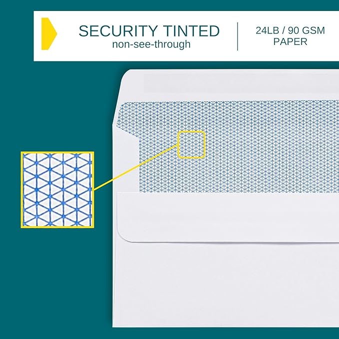 #10 Envelopes Self Seal - 500/pack - 4 1/8 x 9 1/2 inch Letter Size - Business Envelopes #10 Flip & Stick Closure, Security Tinted for Invoices, Statements - Blank White 24lb Paper