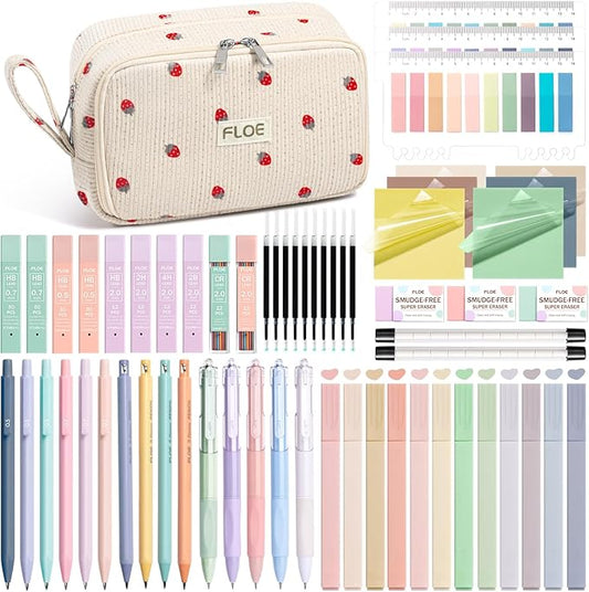 62PCS Aesthetic School Supplies, Cute Back to School Supplies College Essentials Preppy Stationary Set with Large Pencil Pouch Case, Pastel Highlighters Gel Pens Mechanical Pencils for Student Girls
